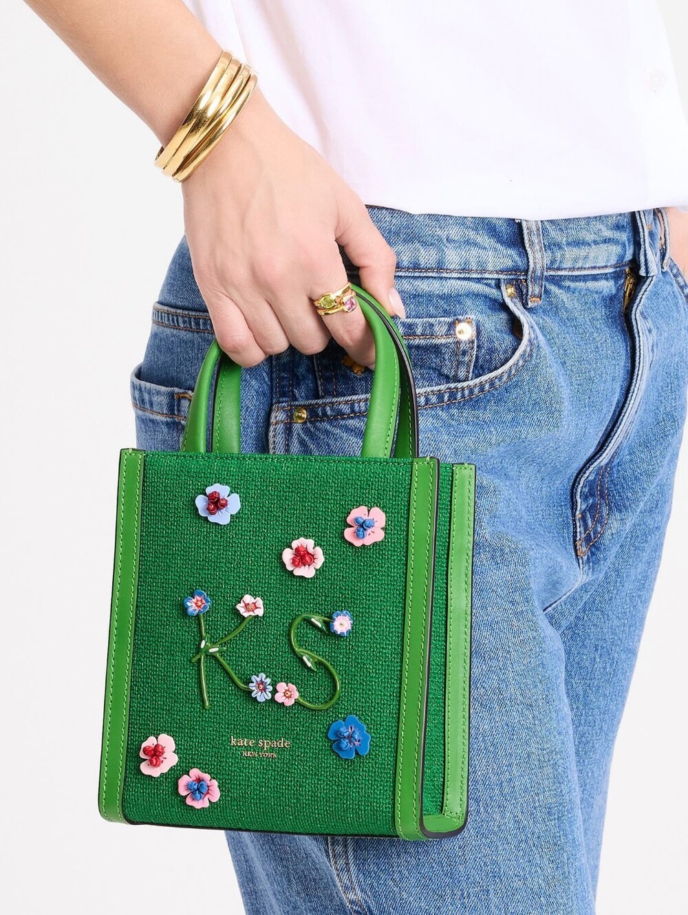 PRICE FIRM NWT Kate Spade New York Manhattan Floral Appliqué Green Mini Tote